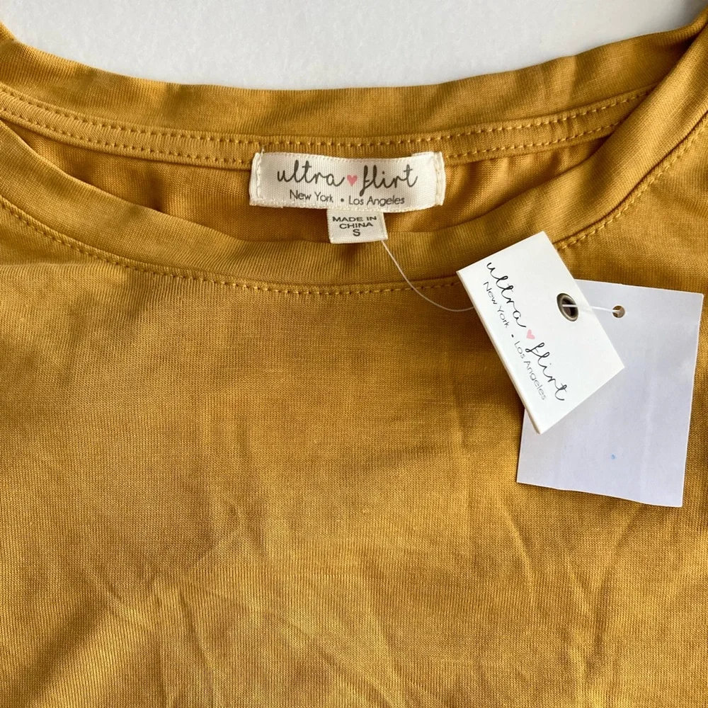 Ultra Flirt | NWT Women’s Cinch Skirt Spruce Yellow Short Sleeve Dress - Picture 5 of 6